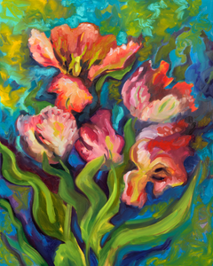 Parrot Tulips, 24"x30" Oil Sticks on Canvas